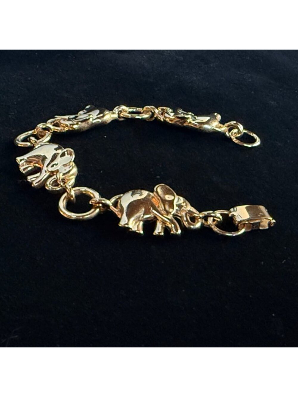 Vintage Lady Remington Gold Plated Elephant Link Bracelet - 8" Good Luck Charm